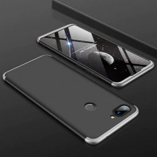 Матовый защитный чехол GKK 360° для Xiaomi Mi 8 Lite Черно-серебристый