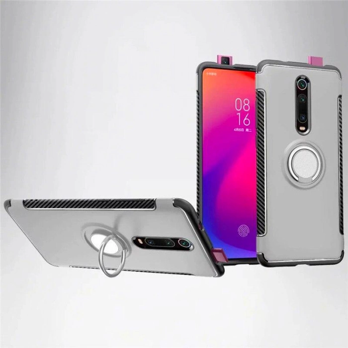 Противоударный бампер для Xiaomi Mi 9T/Pro с кольцом-держателем Серебристый Противоударный бампер для Xiaomi Mi 9T/Pro с кольцом-держателем Серебристый