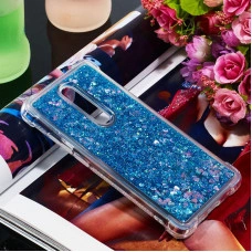 Силиконовый чехол с жидким глиттером для Xiaomi Redmi Note 8 Pro Синий