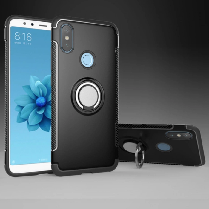 Противоударный бампер для Xiaomi Mi A2 с кольцом-держателем Черный Противоударный бампер для Xiaomi Mi A2 с кольцом-держателем Черный