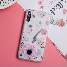 Рельефный силиконовый чехол для Samsung A30s/A50/A50s с картинкой Цветы и птичка