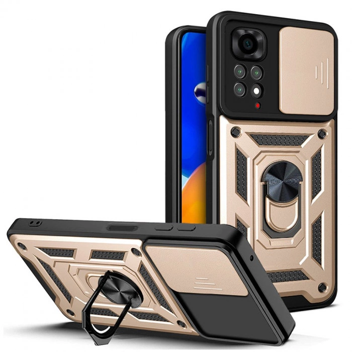 Противоударный чехол Camshield для Xiaomi Redmi Note 11 Pro 5G с кольцом-держателем Золотой Противоударный чехол Camshield для Xiaomi Redmi Note 11 Pro 5G с кольцом-держателем Золотой