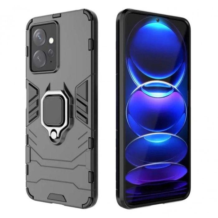 Защитный бампер IronMan для Xiaomi Redmi Note 12 4G с кольцом-держателем Чёрный