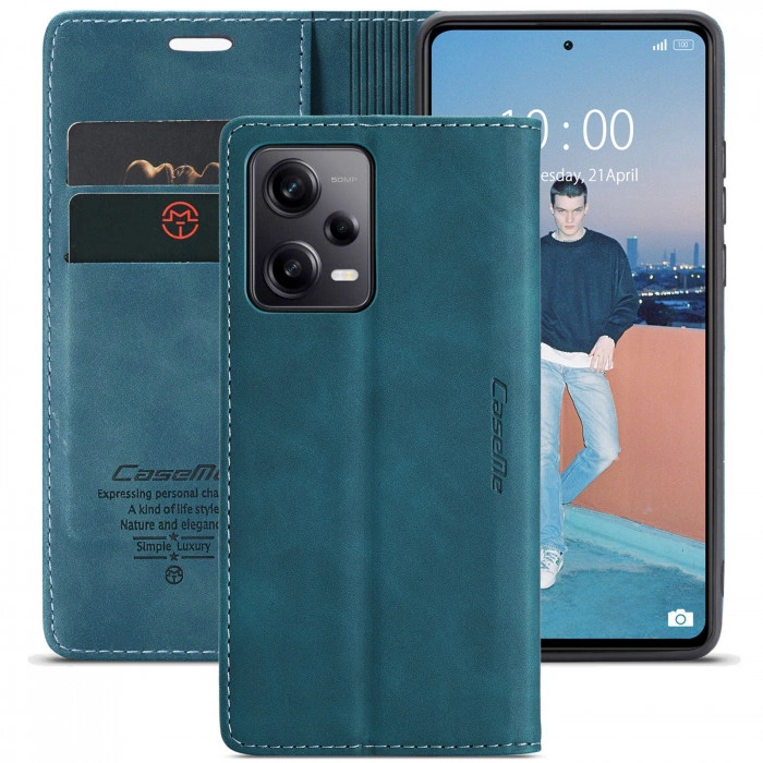 Чехол-книжка CaseMe из нубука для Xiaomi Redmi Note 12 5G Бирюзовый
