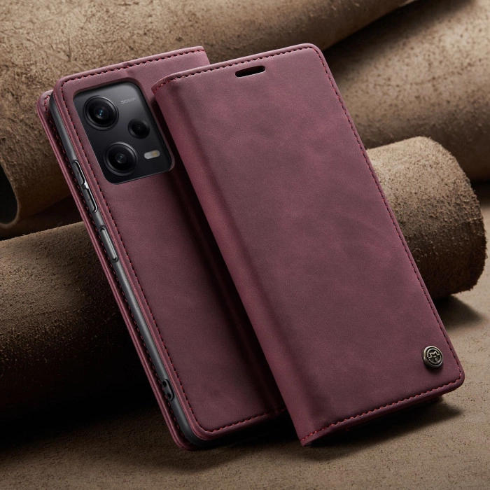 Чохол-книжка CaseMe із нубуку для Xiaomi Poco X5 5G Бордовий