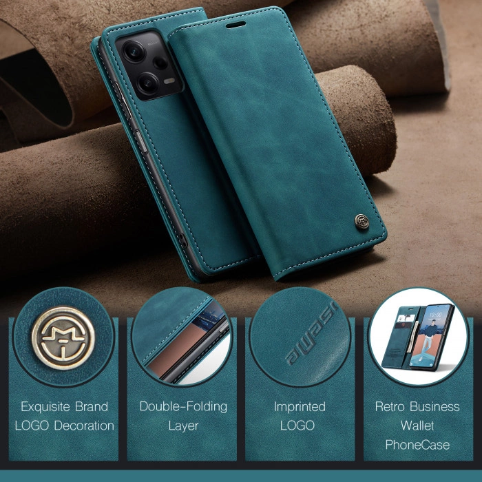 Чехол-книжка CaseMe из нубука для Xiaomi Redmi Note 12 5G Бирюзовый