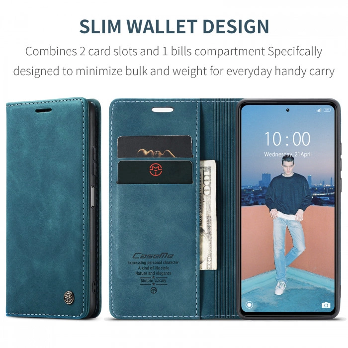 Чехол-книжка CaseMe из нубука для Xiaomi Redmi Note 12 5G Бирюзовый