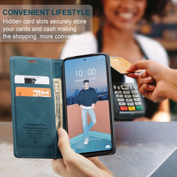 Чехол-книжка CaseMe из нубука для Xiaomi Redmi Note 12 5G Бирюзовый