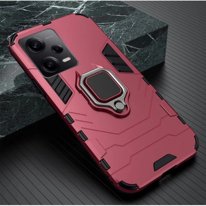 Захисний бампер IronMan для Xiaomi Redmi Note 12 Pro 5G з кільцем-тримачем Червоний