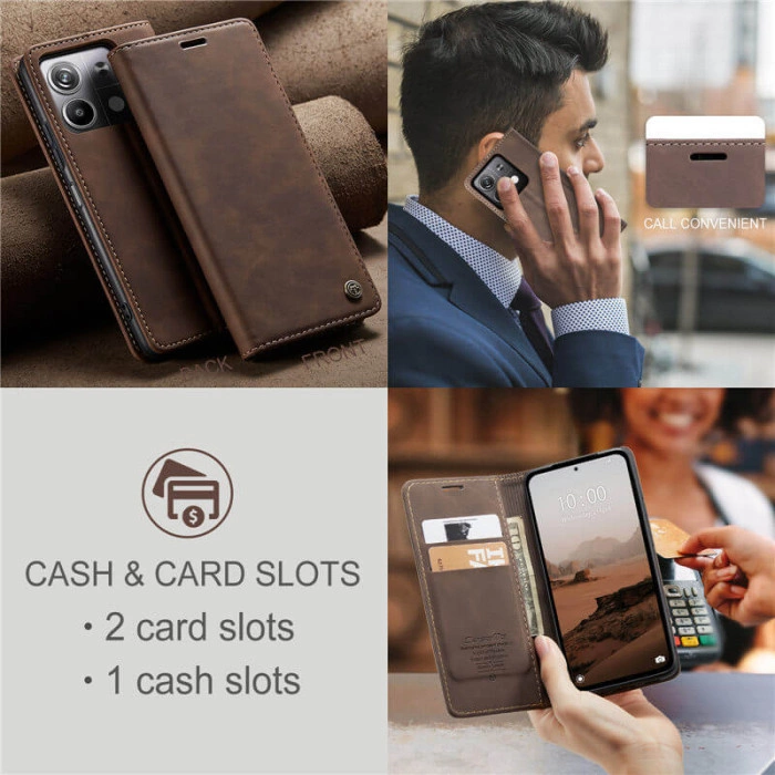 Чехол-книжка CaseMe из нубука для Xiaomi Redmi Note 13 Pro 5G Тёмно-коричневый