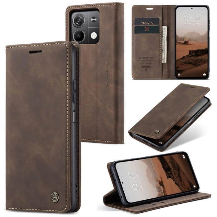 Чехол-книжка CaseMe из нубука для Xiaomi Redmi Note 13 Pro 5G Тёмно-коричневый