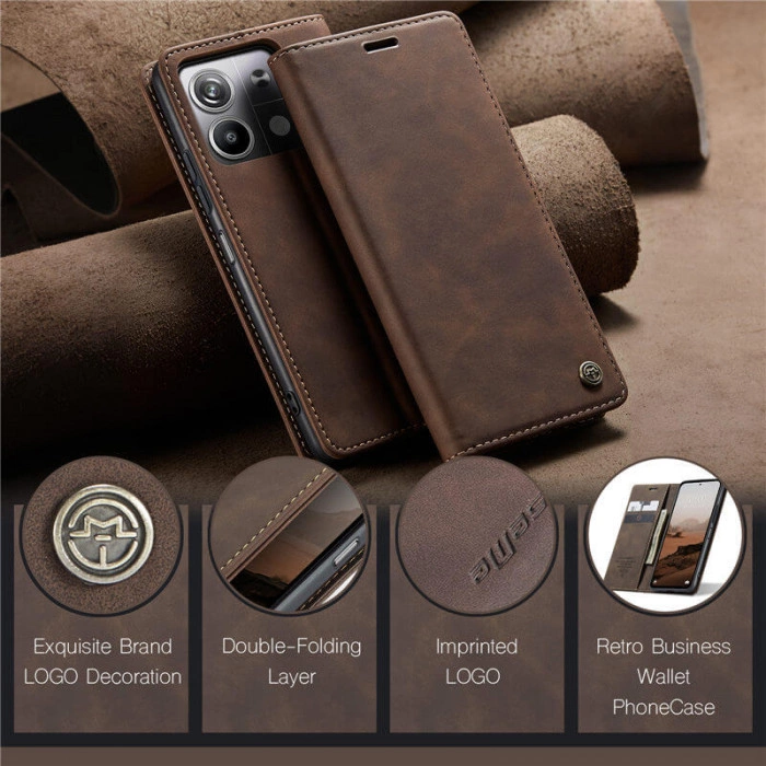 Чехол-книжка CaseMe из нубука для Xiaomi Redmi Note 13 Pro 5G Тёмно-коричневый