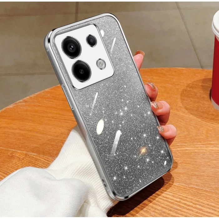 Чехол с блестками и защитой камеры для Xiaomi Redmi Note 13 5G Серебристый Чехол с блестками и защитой камеры для Xiaomi Redmi Note 13 5G Серебристый