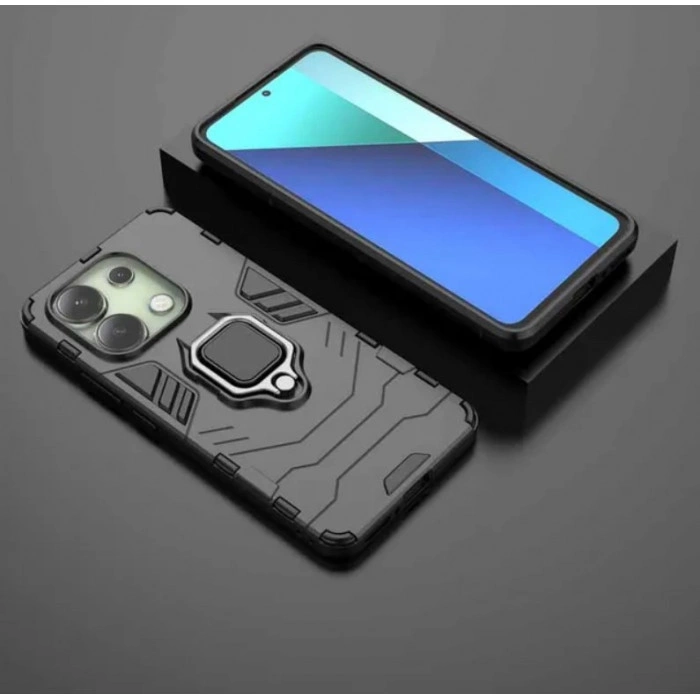 Защитный бампер IronMan для Xiaomi Poco X6 5G с кольцом-держателем Чёрный