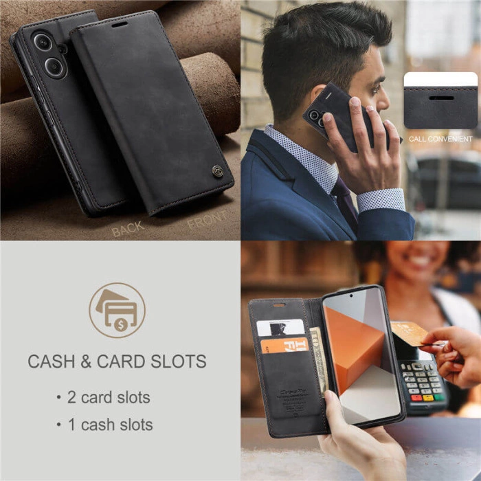 Чохол-книжка CaseMe із нубуку для Xiaomi Redmi Note 13 Pro+ 5G Чорний
