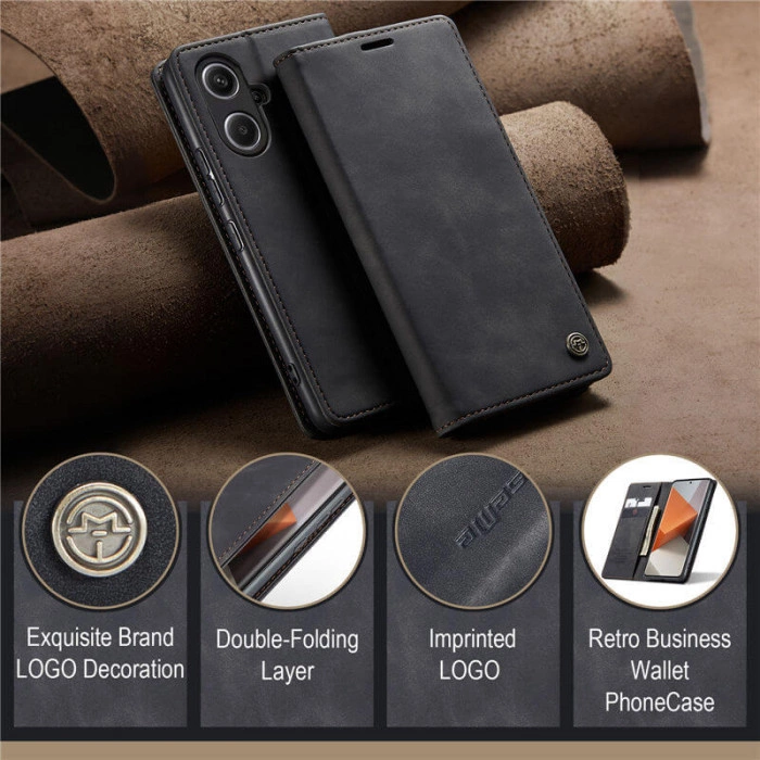 Чохол-книжка CaseMe із нубуку для Xiaomi Redmi Note 13 Pro+ 5G Чорний