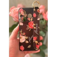 Силиконовый чехол для Xiaomi Redmi Note 14 5G с ремешком-подставкой Розы на черном