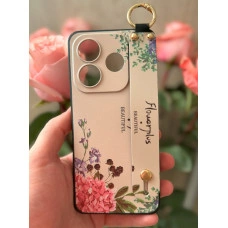 Силиконовый чехол для Xiaomi Redmi Note 14 5G с ремешком-подставкой Flowerplus