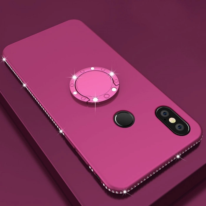 Силиконовый чехол с кольцом-держателем и стразами для Xiaomi Redmi Note 6 Pro