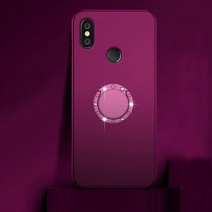 Силиконовый чехол с кольцом-держателем и стразами для Xiaomi Redmi Note 6 Pro