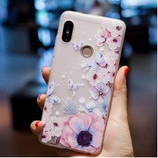 Рельефный силиконовый чехол для Xiaomi Redmi S2 с картинкой Цветы и бабочки