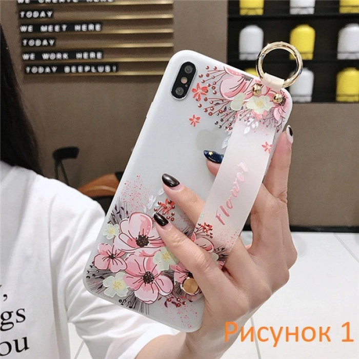 Рельефный силиконовый чехол для iPhone X с ремешком-подставкой
