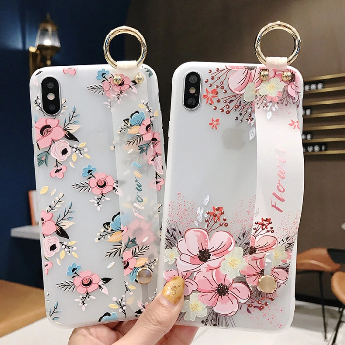 Рельефный силиконовый чехол для iPhone X с ремешком-подставкой Рельефный силиконовый чехол для iPhone X с ремешком-подставкой
