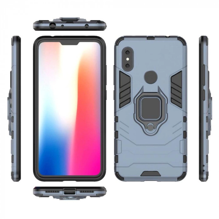 Защитный бампер IronMan для Xiaomi Redmi Note 6 Pro с кольцом-держателем Синий