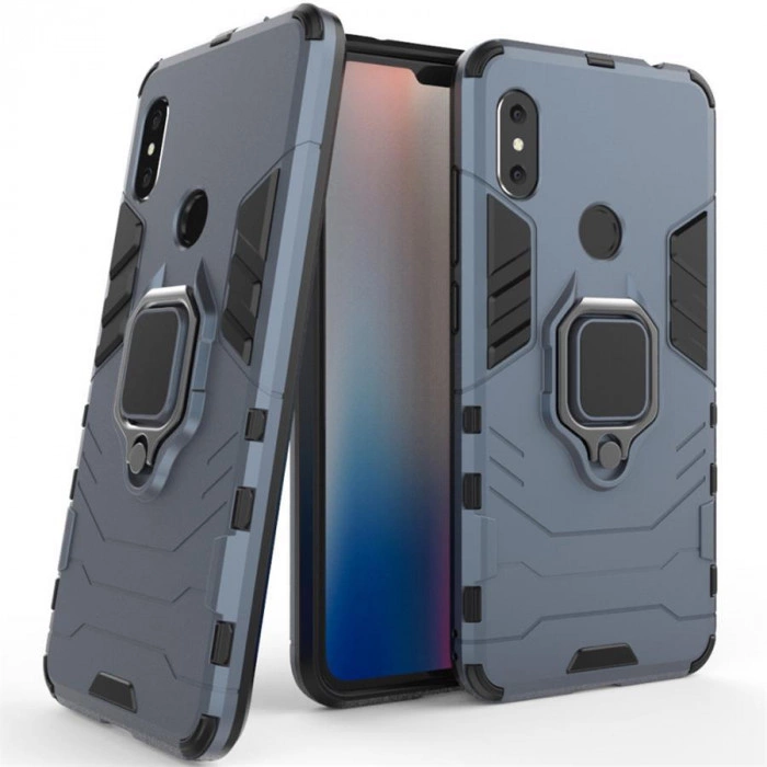 Защитный бампер IronMan для Xiaomi Redmi Note 6 Pro с кольцом-держателем Синий Защитный бампер IronMan для Xiaomi Redmi Note 6 Pro с кольцом-держателем Синий