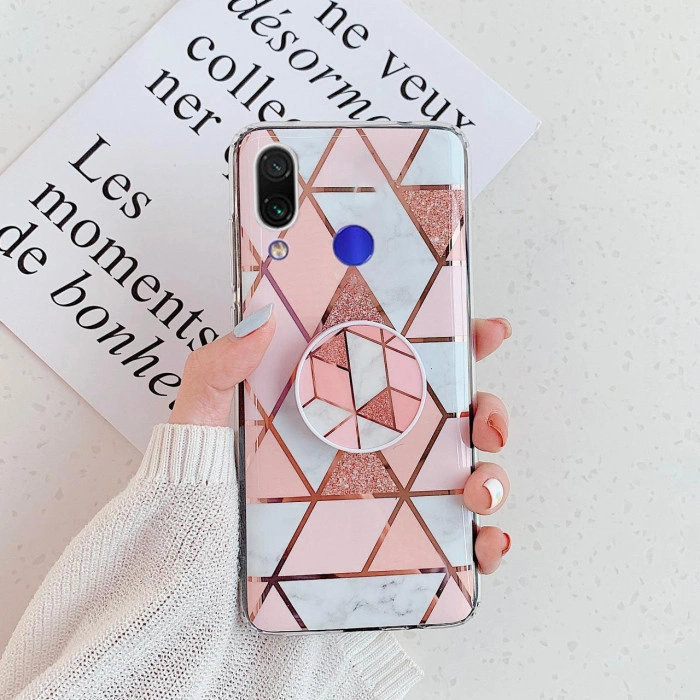 Силиконовый чехол с принтом и попсокетом для Samsung A10s Розовый
