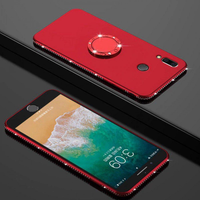 Силиконовый чехол с кольцом-держателем и стразами для Xiaomi Redmi Note 7