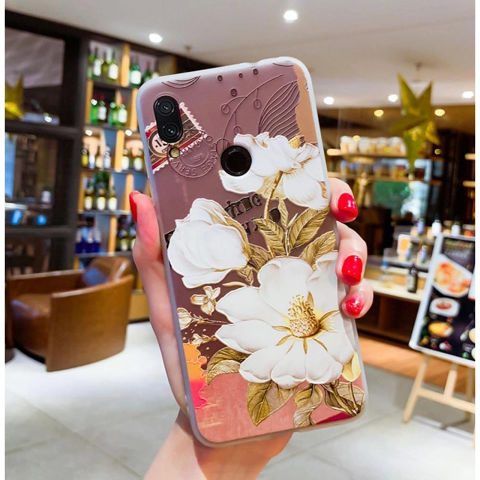 Рельефный силиконовый чехол для Xiaomi Redmi Note 7 с картинкой Белые цветы Рельефный силиконовый чехол для Xiaomi Redmi Note 7 с картинкой Белые цветы