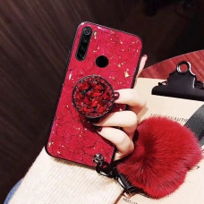 Силіконовий чохол з попсокетом та хутряним помпоном для Xiaomi Redmi Note 8 Червоний