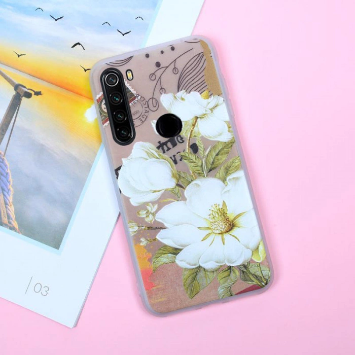 Рельєфний силіконовий чохол для Xiaomi Redmi Note 8 з зображенням Білі квіти Рельєфний силіконовий чохол для Xiaomi Redmi Note 8 з зображенням Білі квіти
