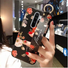 Силиконовый чехол для Xiaomi Redmi Note 8 Pro с ремешком-подставкой Розы на черном