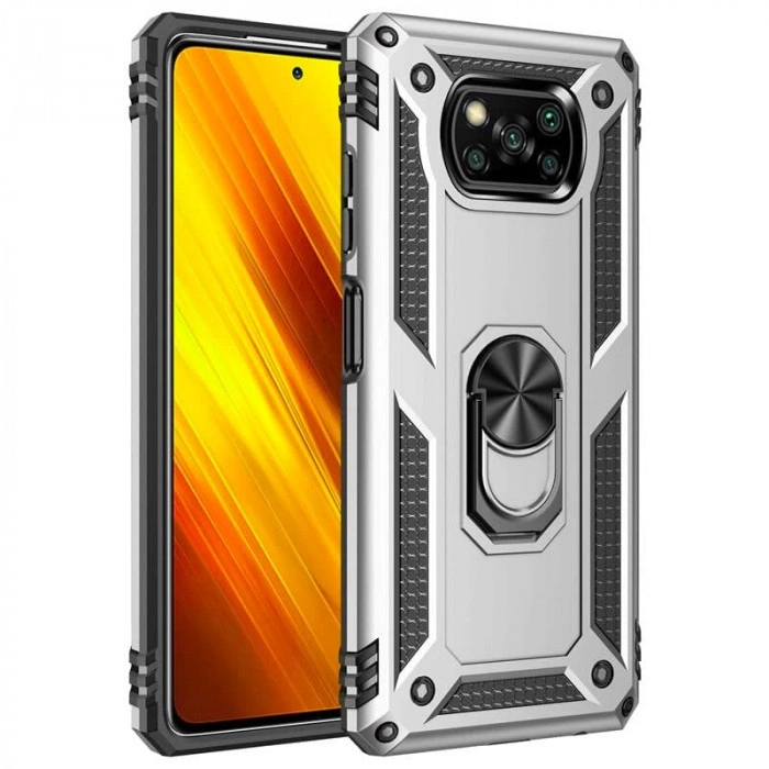 Ультратонкий протиударний чохол для Xiaomi Poco X3 NFC із кільцем-тримачем Сріблястий Ультратонкий протиударний чохол для Xiaomi Poco X3 NFC із кільцем-тримачем Сріблястий