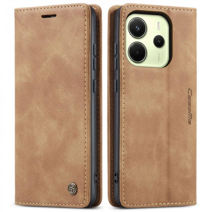 Чехол-книжка CaseMe из нубука для Xiaomi Redmi Note 14 4G Европейская версия (24117RN76E) Светло-коричневый