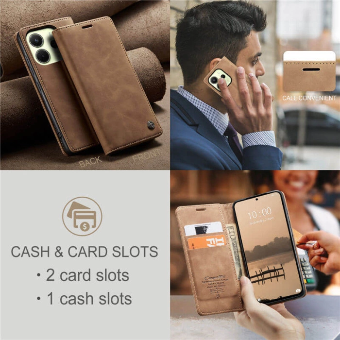 Чехол-книжка CaseMe из нубука для Xiaomi Redmi Note 14 4G Европейская версия (24117RN76E) Светло-коричневый