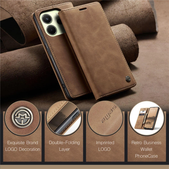 Чехол-книжка CaseMe из нубука для Xiaomi Redmi Note 14 4G Европейская версия (24117RN76E) Светло-коричневый