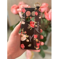 Силиконовый чехол для Xiaomi Redmi Note 14 Pro 5G с ремешком-подставкой Розы на черном