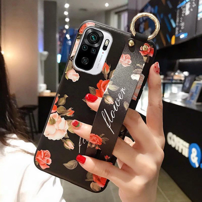 Силиконовый чехол для Xiaomi Poco M5s с ремешком-подставкой Розы Силиконовый чехол для Xiaomi Poco M5s с ремешком-подставкой Розы
