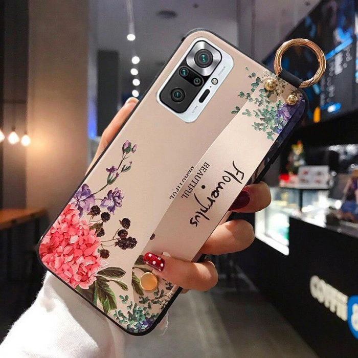 Силіконовий чохол для Xiaomi Redmi Note 10 Pro з ремінцем-підставкою Flowerplus