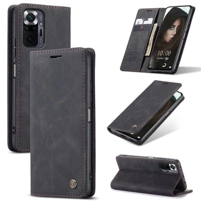 Чехол-книжка CaseMe из нубука для Xiaomi Redmi Note 10 Pro Чёрный