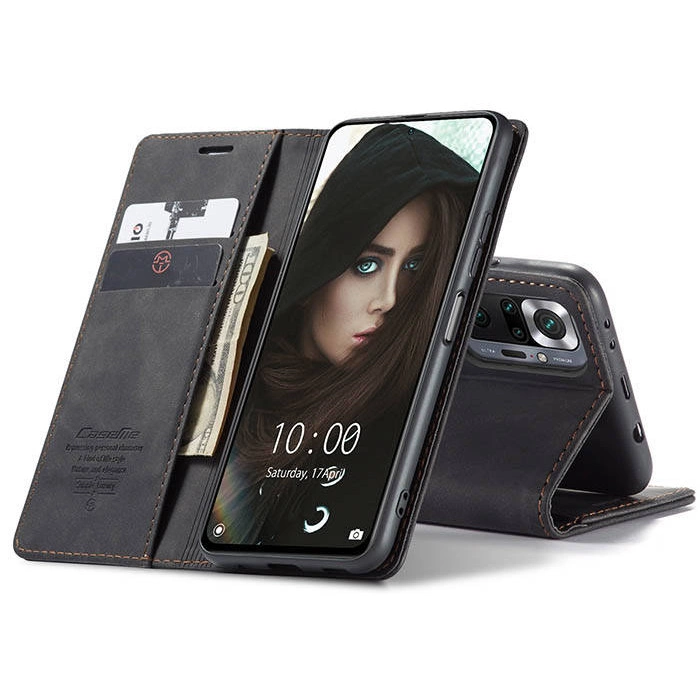 Чехол-книжка CaseMe из нубука для Xiaomi Redmi Note 10 Pro Чёрный