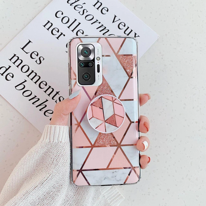 Силиконовый чехол с принтом и попсокетом для Xiaomi Redmi Note 10 Pro Розовый