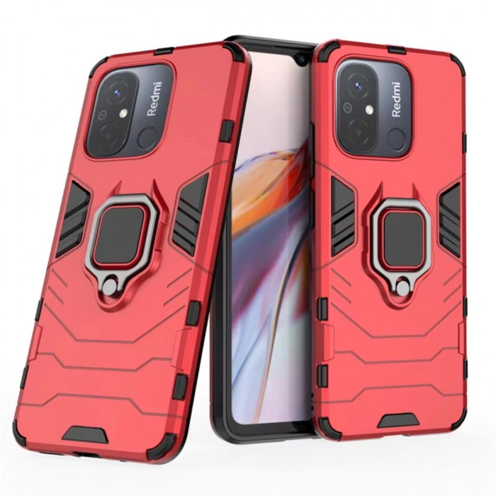 Захисний бампер IronMan для Xiaomi Redmi 12C з кільцем-тримачем Червоний