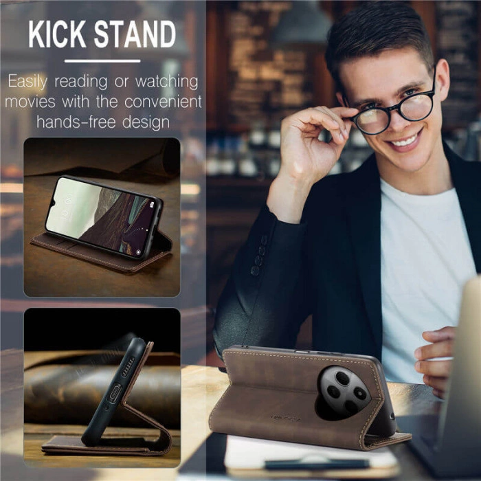 Чохол-книжка CaseMe із нубуку для Xiaomi Poco C75 Темно-коричневий