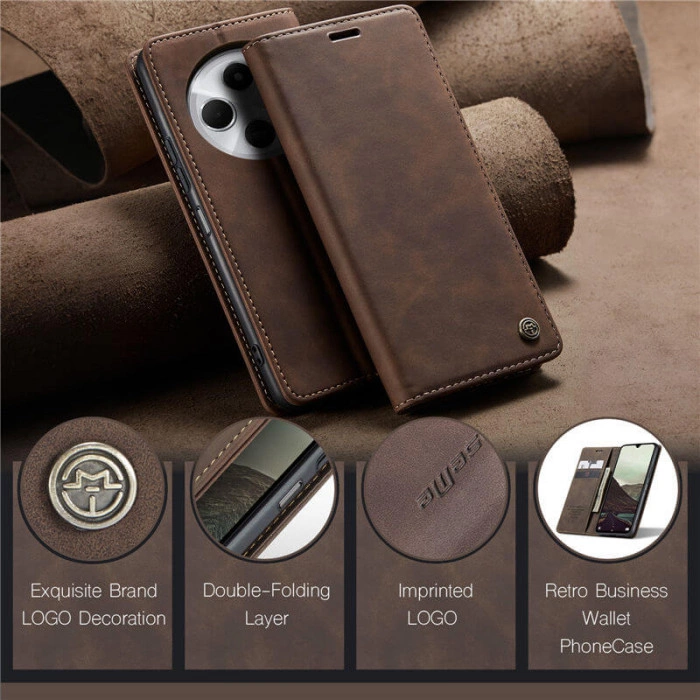 Чохол-книжка CaseMe із нубуку для Xiaomi Poco C75 Темно-коричневий