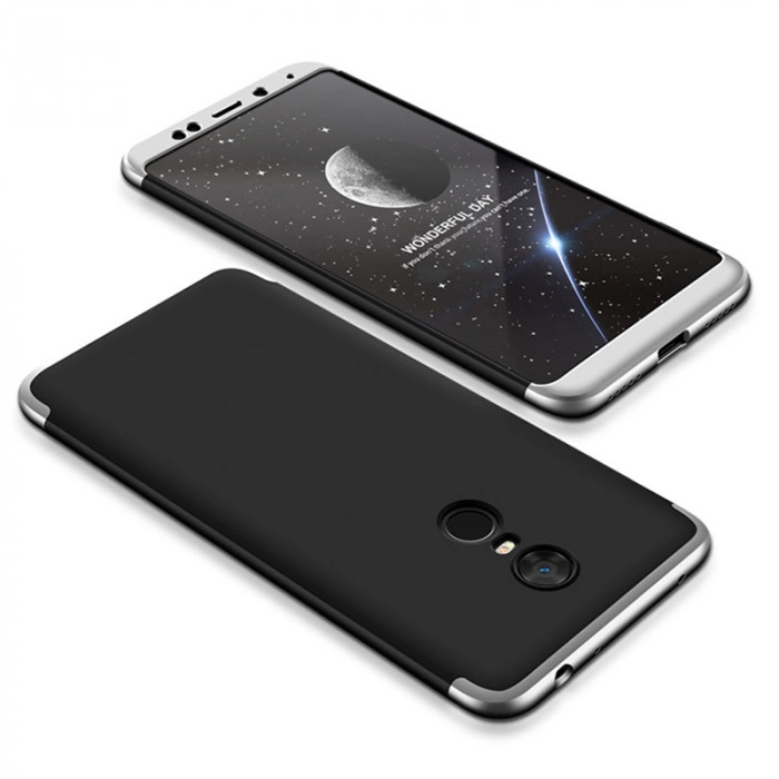 Матовый защитный чехол GKK 360° для Xiaomi Redmi 5 Черно-серебристый