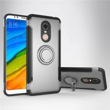 Противоударный бампер для Xiaomi Redmi 5 Plus с кольцом-держателем Серебристый